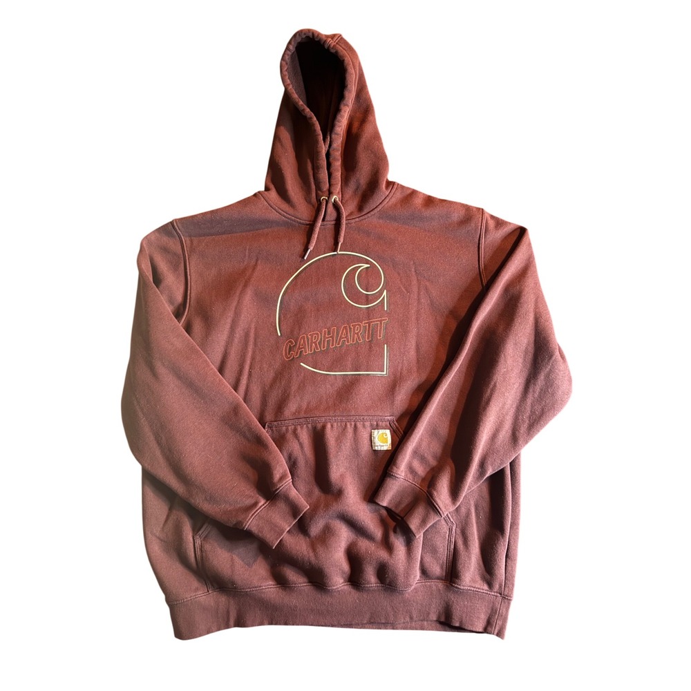 Carhartt Loose Fit Graphic Hoodie Mens XL Burgundy Fleece Pullover 105192 PRT